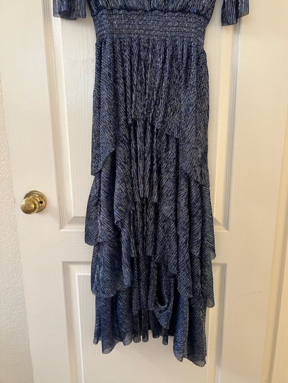 Maje Navy Metallic V-Neck Tiered High-Low Dress - Picture 6 of 6